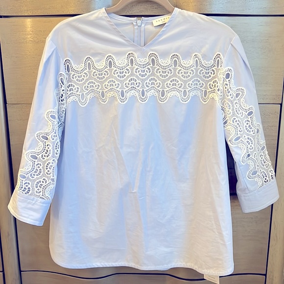 Sandro Blue Poplin Tunic Top - Picture 2 of 5